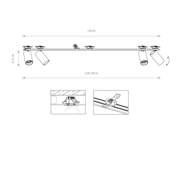 Deckenstrahler Weiß Gold Stahl GU10 L:130 cm flexibel
