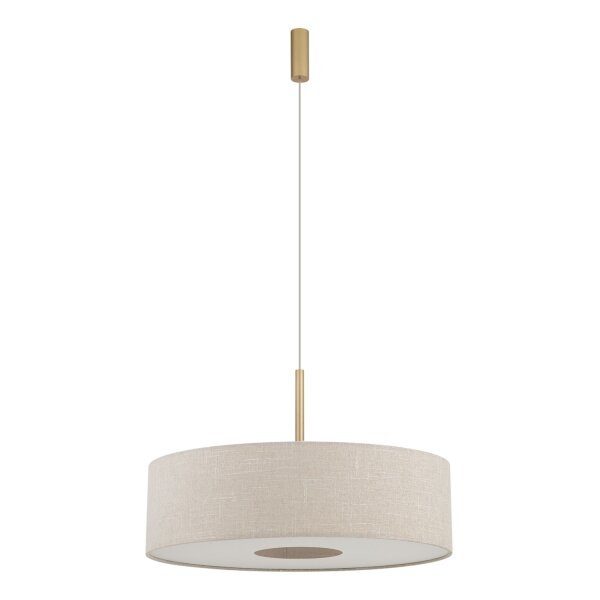 Pendelleuchte Gold Creme Stoff E27 L:65 cm rund Modern