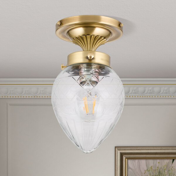 Deckenleuchte Glas Messing E27 rund D: 15 cm in Bronze