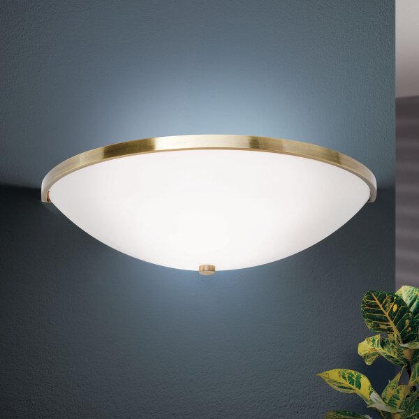 Wandlampe Metall Glas 31 cm breit in Messing Antik Weiß