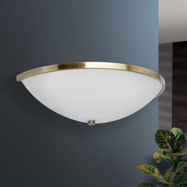 Wandlampe Metall Glas 31 cm breit in Messing Antik Weiß