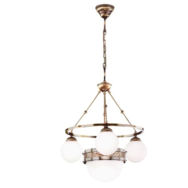 Pendelleuchte Echt-Messing Glas 60 cm breit E14 ALWIN