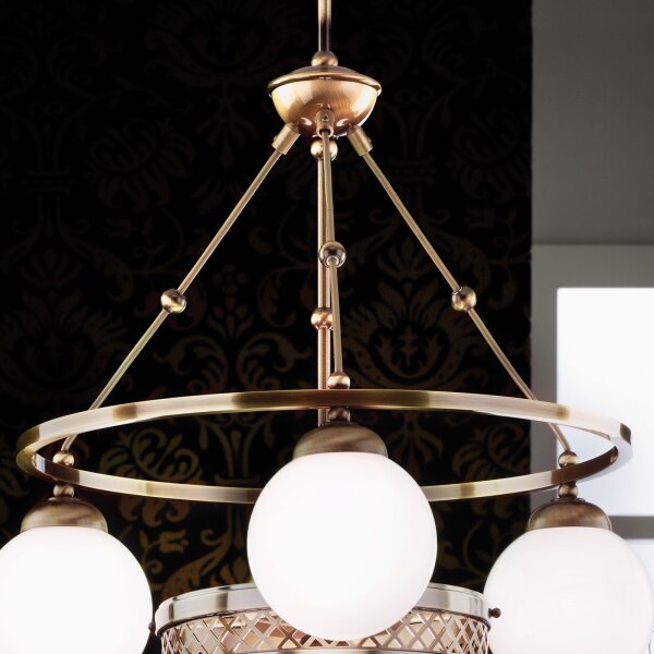 Pendelleuchte Echt-Messing Glas 60 cm breit E14 ALWIN