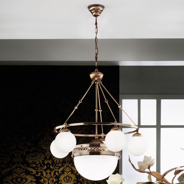 Pendelleuchte Messing massiv Glas 70 cm breit E14 ALWIN