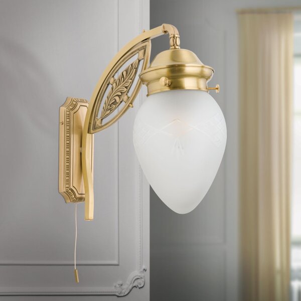 Wandlampe mit Schalter Echt-Messing Glas H: 25 cm E27