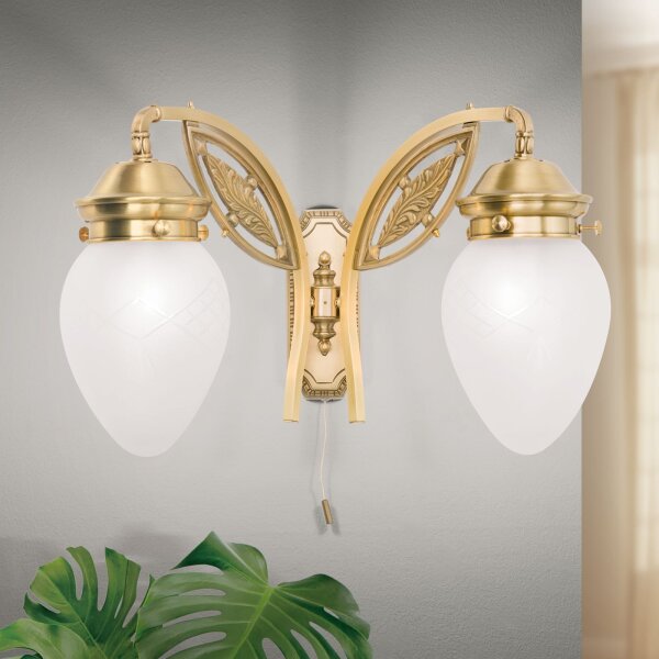Wandlampe Glas Messing massiv E27 B: 40 cm mit Schalter