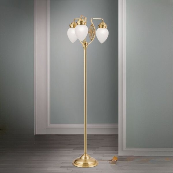 Stehlampe Messing massiv Glas 160 cm in Bronze Weiß E27