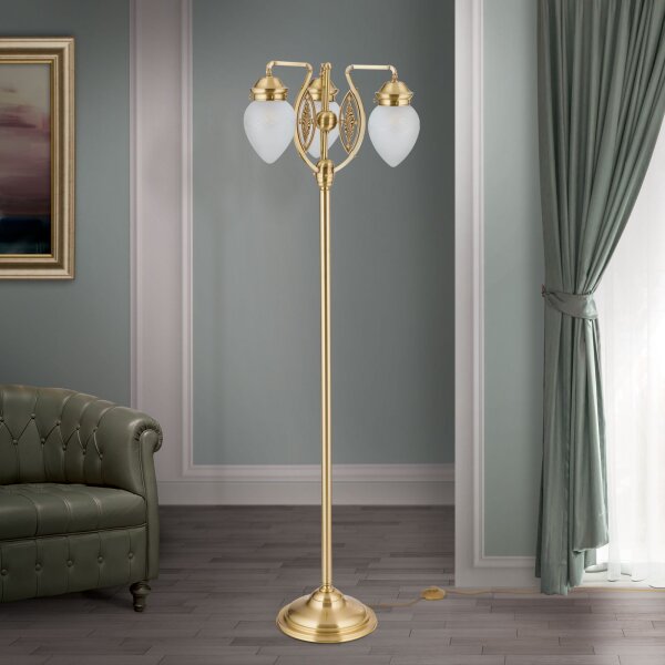 Stehlampe Messing massiv Glas 160 cm in Bronze Weiß E27