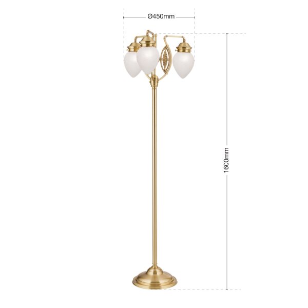 Stehlampe Messing massiv Glas 160 cm in Bronze Weiß E27