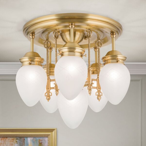 Deckenlampe Glas Echt-Messing E27 D: 50 cm rund