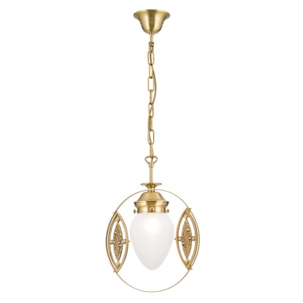 Hängelampe Messing massiv Glas B: 25 cm in Bronze Weiß