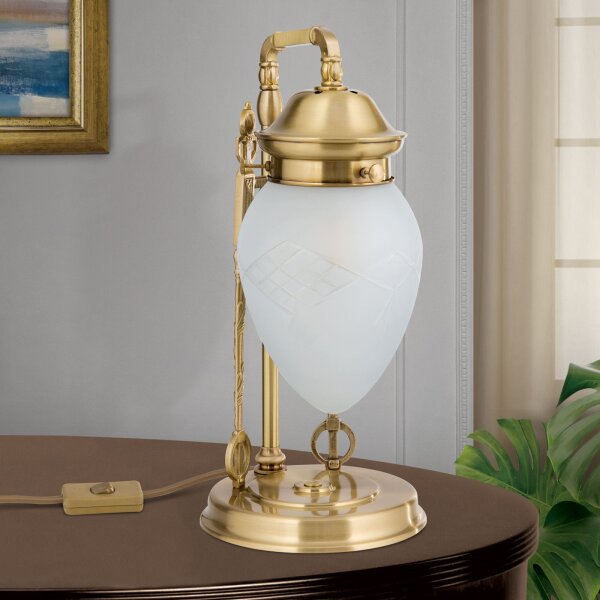 Tischlampe Glas Messing E27 35 cm hoch in Bronze Weiß