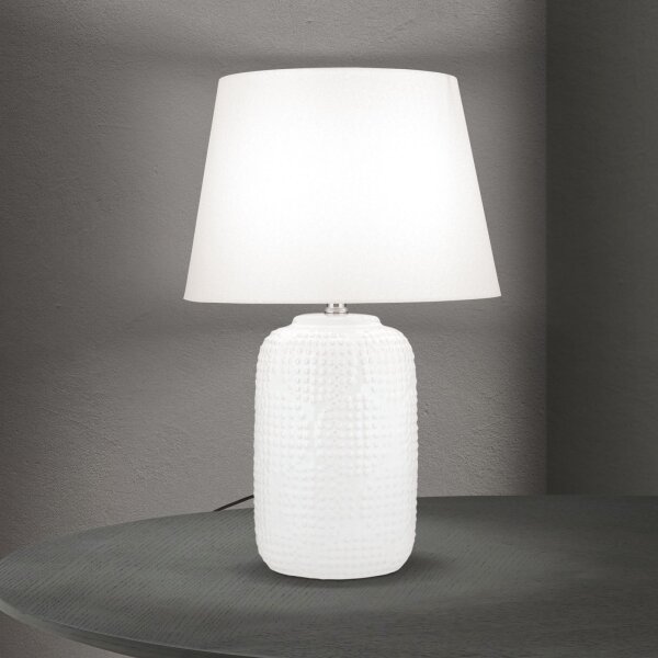 Nachttischlampe Keramik Stoff 51 cm Weiß Creme E27