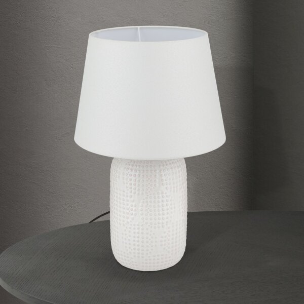 Nachttischlampe Keramik Stoff 51 cm Weiß Creme E27
