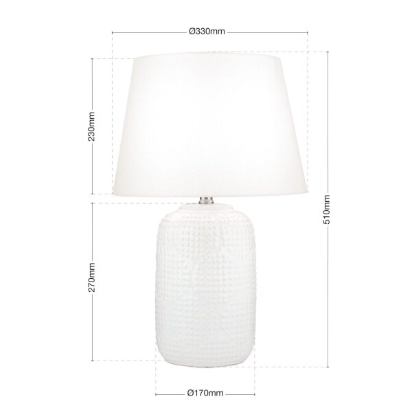 Nachttischlampe Keramik Stoff 51 cm Weiß Creme E27
