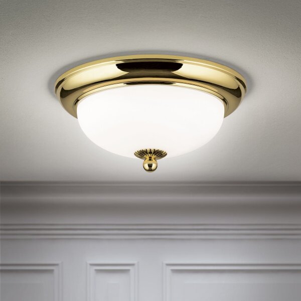 Deckenlampe Metall Glas D: 26,5 cm in Gold Weiß E14