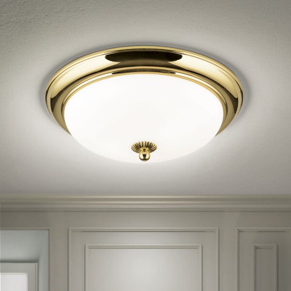 Deckenlampe Metall Glas E27 D: 35,5 cm in Gold Weiß