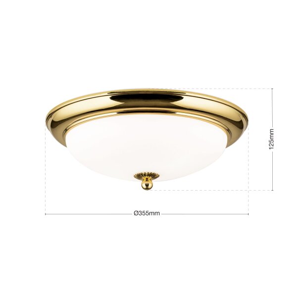 Deckenlampe Metall Glas E27 D: 35,5 cm in Gold Weiß
