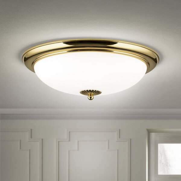Deckenleuchte Metall Glas rund Ø 48 cm in Gold Weiß E27