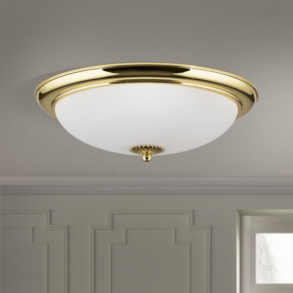 Deckenleuchte Metall Glas rund Ø 48 cm in Gold Weiß E27
