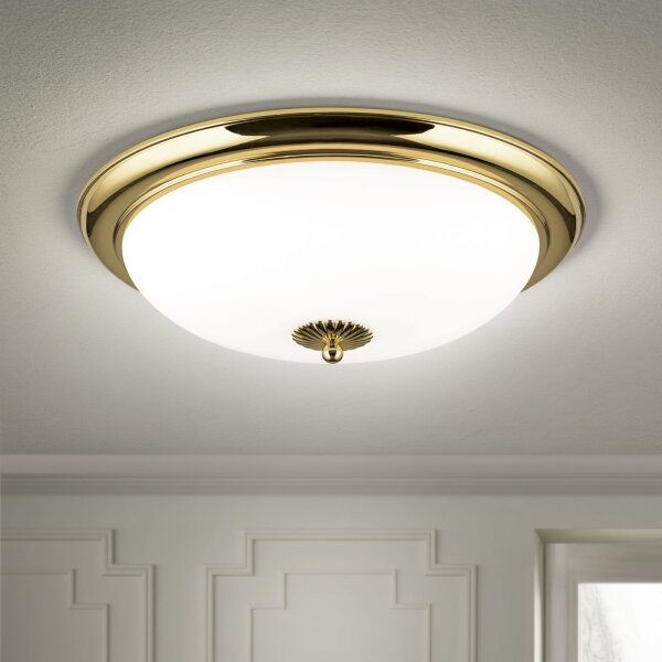 Deckenleuchte Metall Glas rund Ø 48 cm in Gold Weiß E27