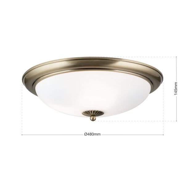 Deckenleuchte Metall Glas E27 rund D: 48 cm 3-flammig
