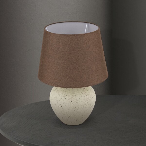 Nachttischleuchte Keramik Stoff E27 46,5 cm Creme Braun