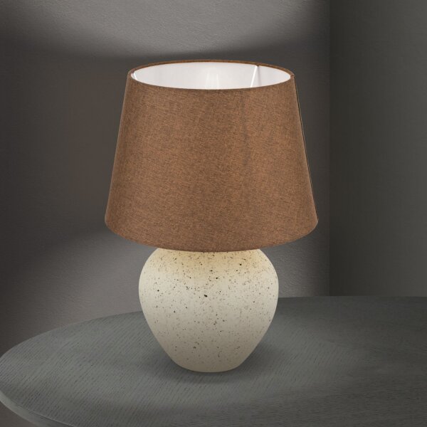 Nachttischleuchte Keramik Stoff E27 46,5 cm Creme Braun