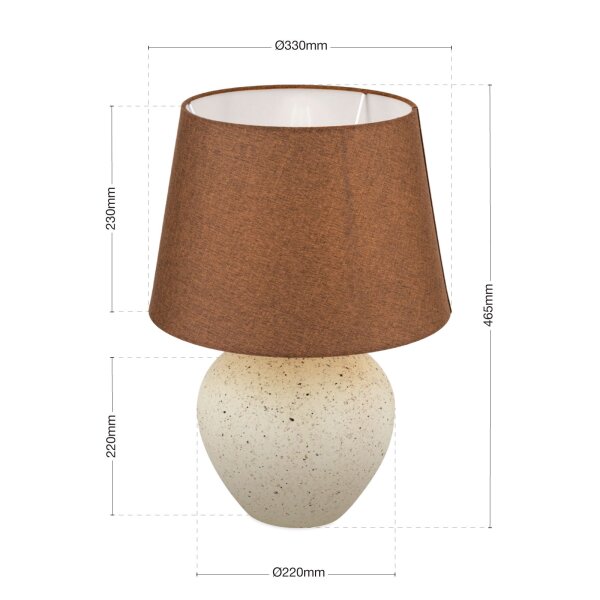 Nachttischleuchte Keramik Stoff E27 46,5 cm Creme Braun