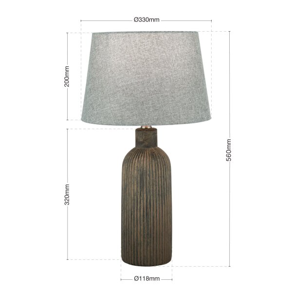Nachttischlampe Keramik Stoff E27 56 cm Braun Grau