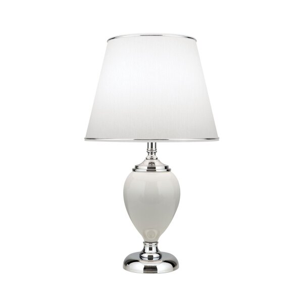 Tischleuchte Keramik Stoff E27 48 cm Weiß Chrom HELENA