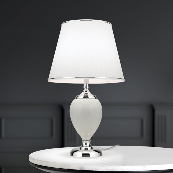 Tischleuchte Keramik Stoff E27 48 cm Weiß Chrom HELENA