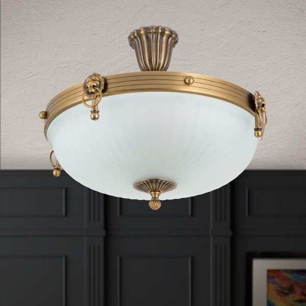 Deckenlampe Metall Glas D: 43 cm rund in Bronze Weiß