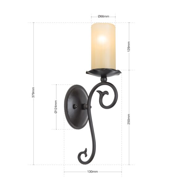 Wandlampe Metall Glas E14 37 cm hoch Antik Weiß MATHIAS