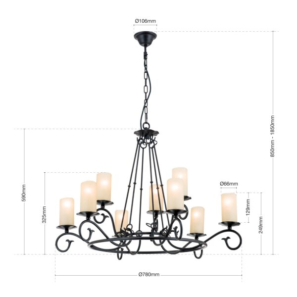 Kronleuchter Glas Metall E14 79 cm breit H: 182 cm