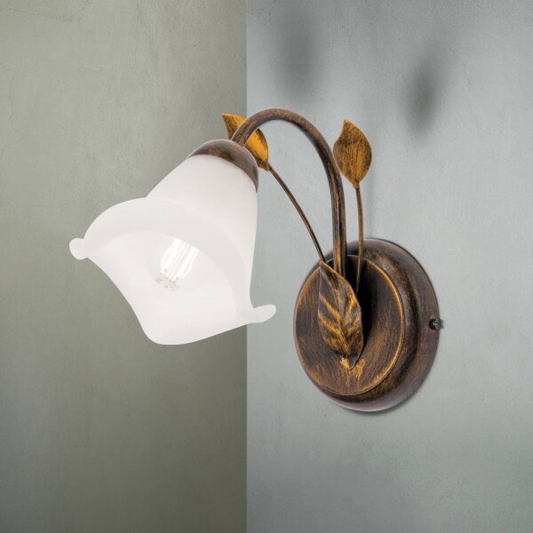 Wandlampe Metall Glas H: 21 cm Shabby Antik Weiß E14