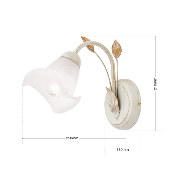 Wandlampe Glas Metall E14 21 cm hoch Landhaus Stil