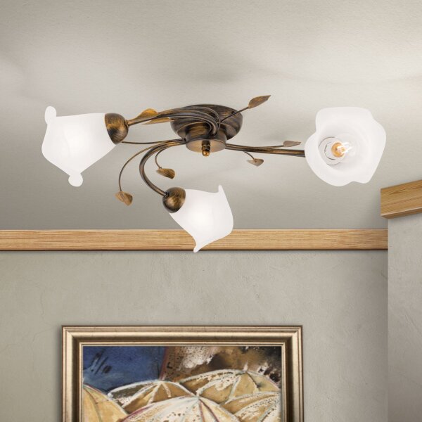Deckenlampe Metall Glas B: 60 cm Shabby Antik Weiß E14