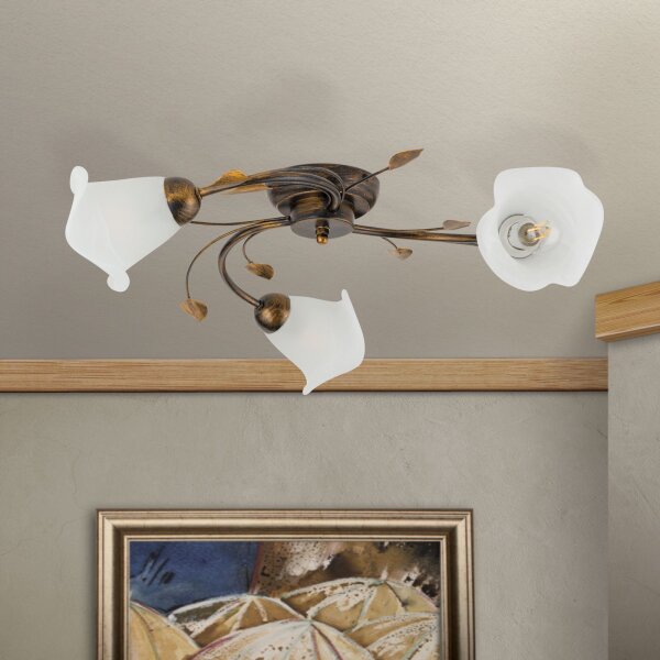 Deckenlampe Metall Glas B: 60 cm Shabby Antik Weiß E14