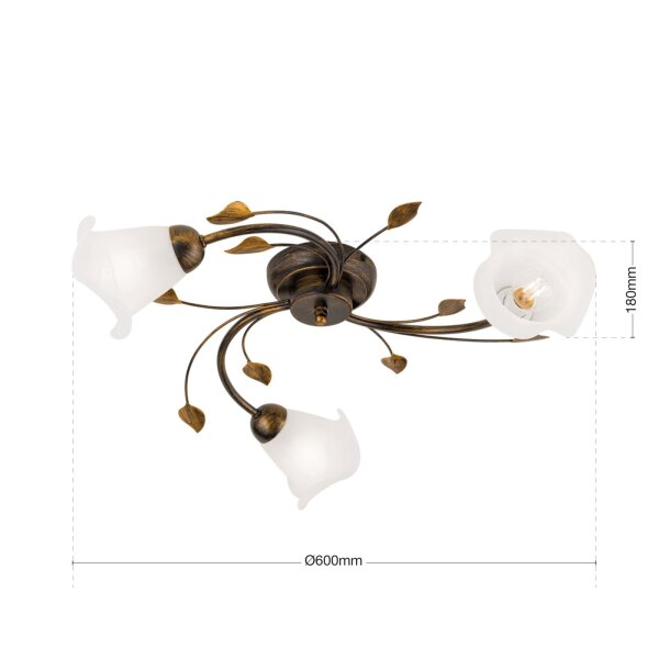 Deckenlampe Metall Glas B: 60 cm Shabby Antik Weiß E14