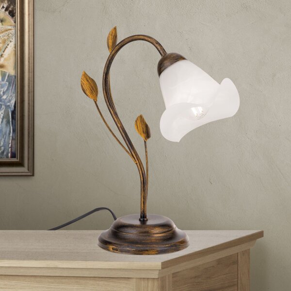 Nachttischleuchte Metall Glas 33 cm Shabby Antik Weiß