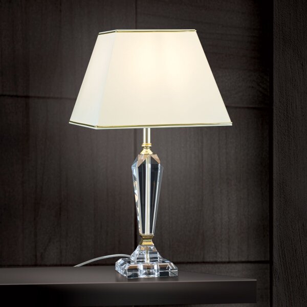 Tischlampe Metall Stoff 57 cm in Klar Creme Gold E27