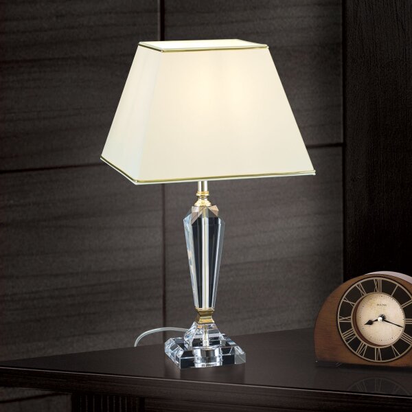 Tischlampe Metall Stoff 57 cm in Klar Creme Gold E27
