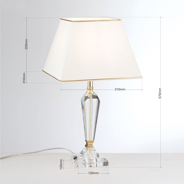 Tischlampe Metall Stoff 57 cm in Klar Creme Gold E27