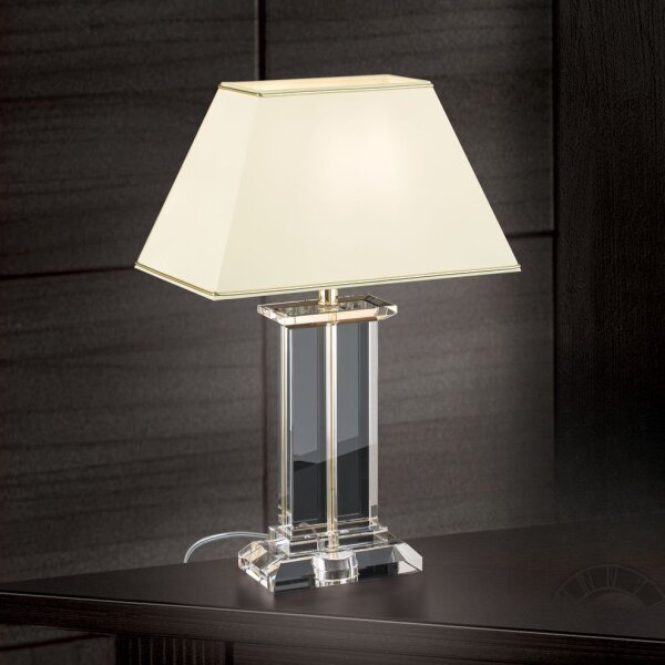 Tischleuchte Metall Stoff E27 55 cm in Klar Creme Gold