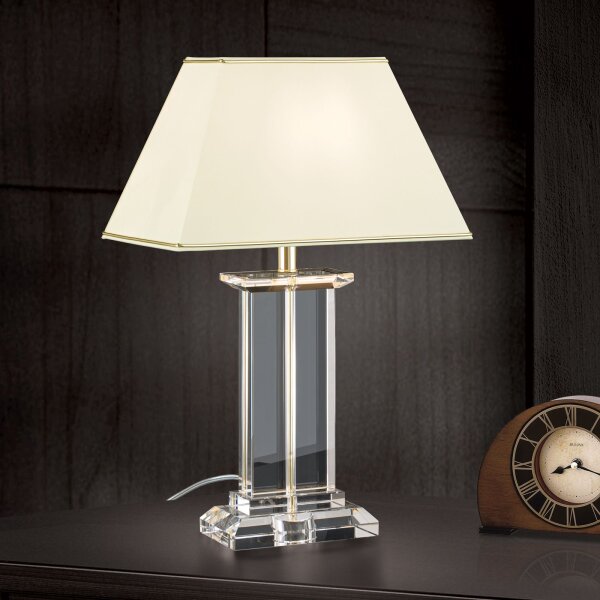 Tischleuchte Metall Stoff E27 55 cm in Klar Creme Gold