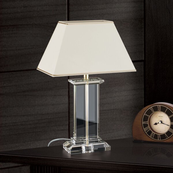 Tischleuchte Metall Stoff E27 55 cm in Klar Creme Gold