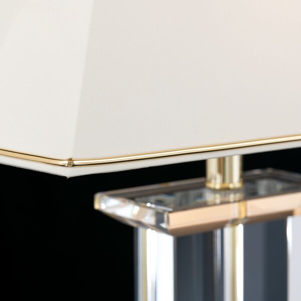 Tischleuchte Metall Stoff E27 55 cm in Klar Creme Gold