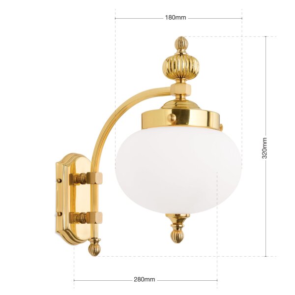 Wandleuchte Messing massiv Glas 32 cm hoch E27 VIKTOR
