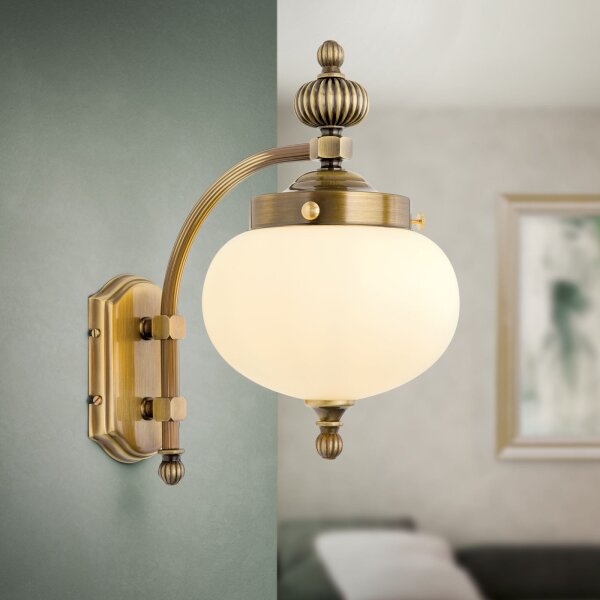 Wandlampe Messing massiv Glas H: 32 cm E27 Jugendstil